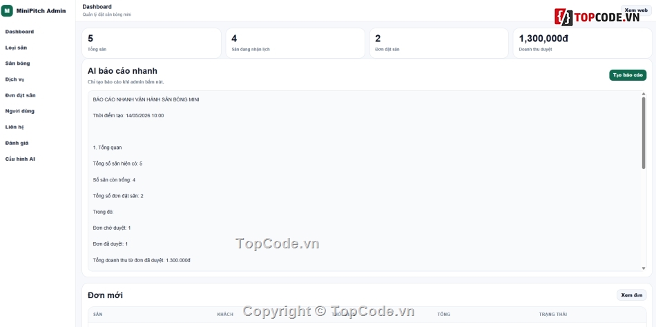 Website AI,đặt bóng,đặt lịch